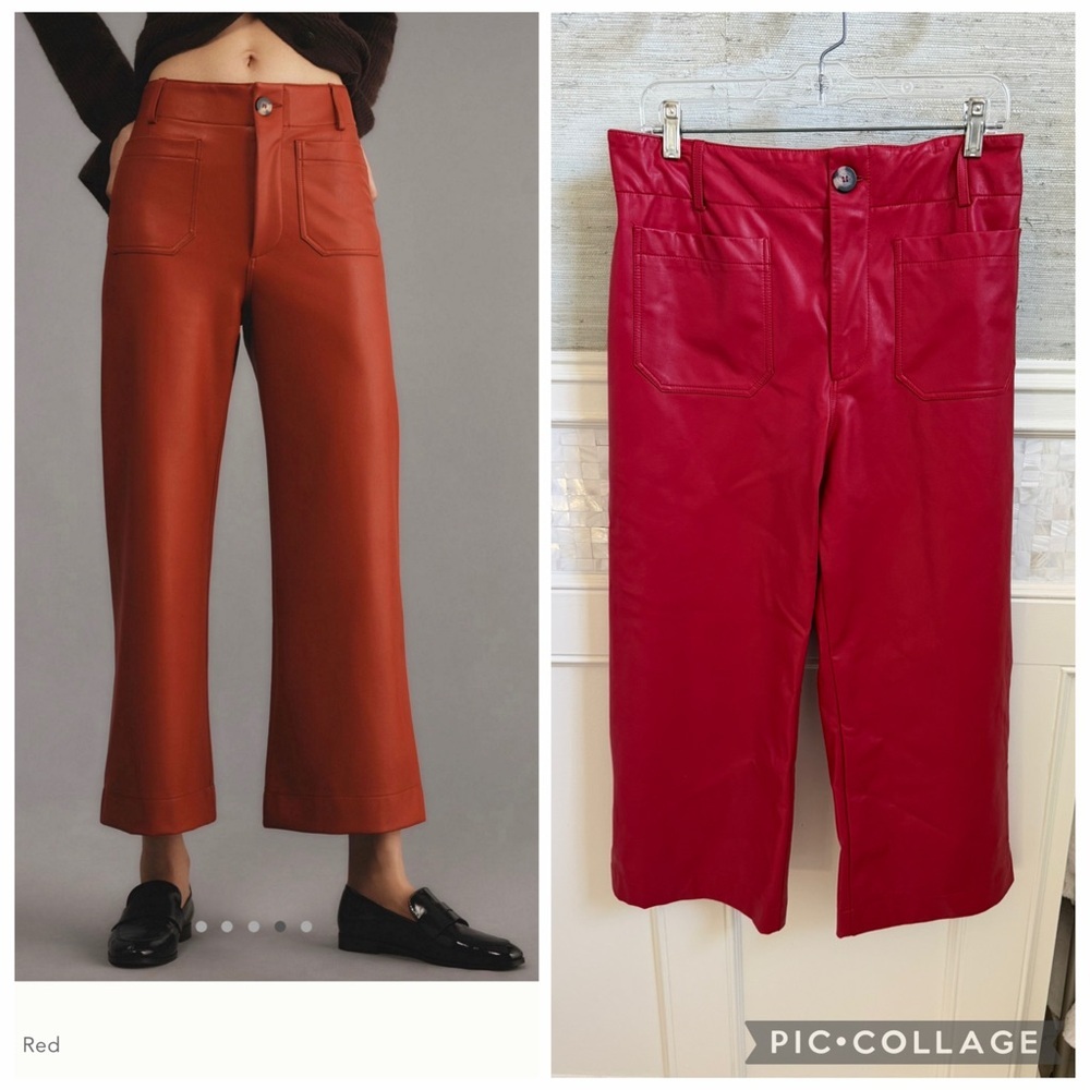 31P 31 P Anthropologie Maeve Colette wide leg faux leather cropped pants red
